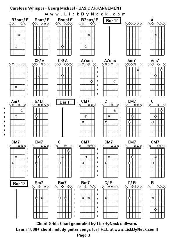 Chord Grids Chart of chord melody fingerstyle guitar song-Careless Whisper - Georg Michael - BASIC ARRANGEMENT,generated by LickByNeck software.